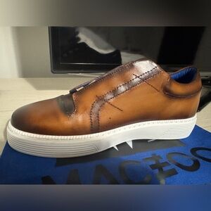 Men's Brown Leather Sneakers with White Sole